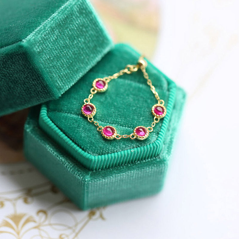 Glowing Opal Ruby Chain Ring