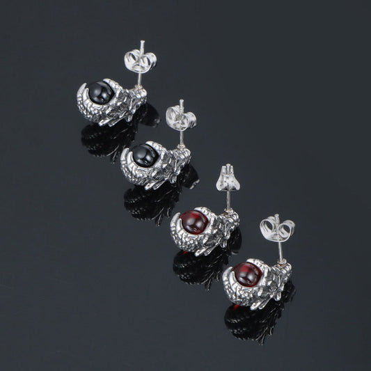 Dragon Claw Hand Stud Earrings 3D Punk Ruby Ear Clip