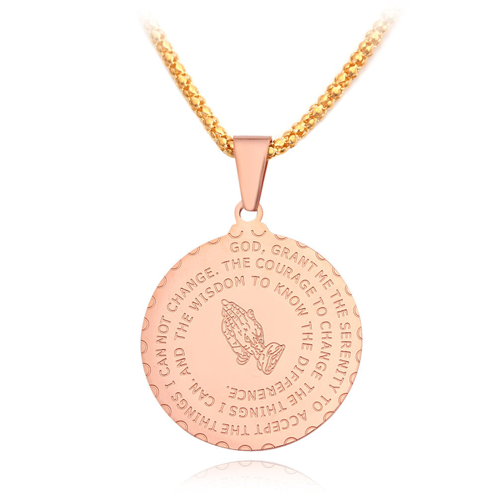 Christ's Prayer Hands Round Scripture Necklace