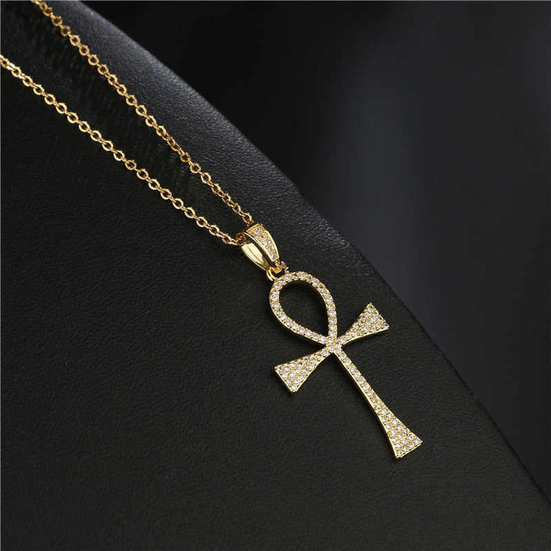 Zircon Religious Classic Anka Cross Pendant Necklace