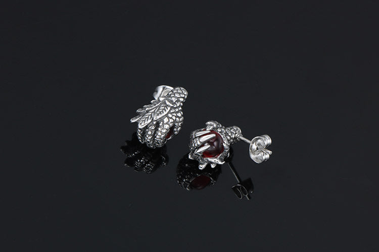 Dragon Claw Hand Stud Earrings 3D Punk Ruby Ear Clip