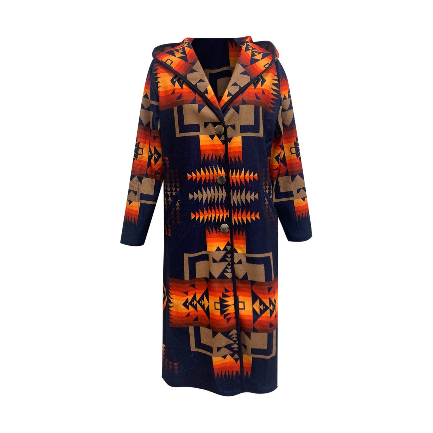 Women's Printing Pocket Long Sleeve Large Coat