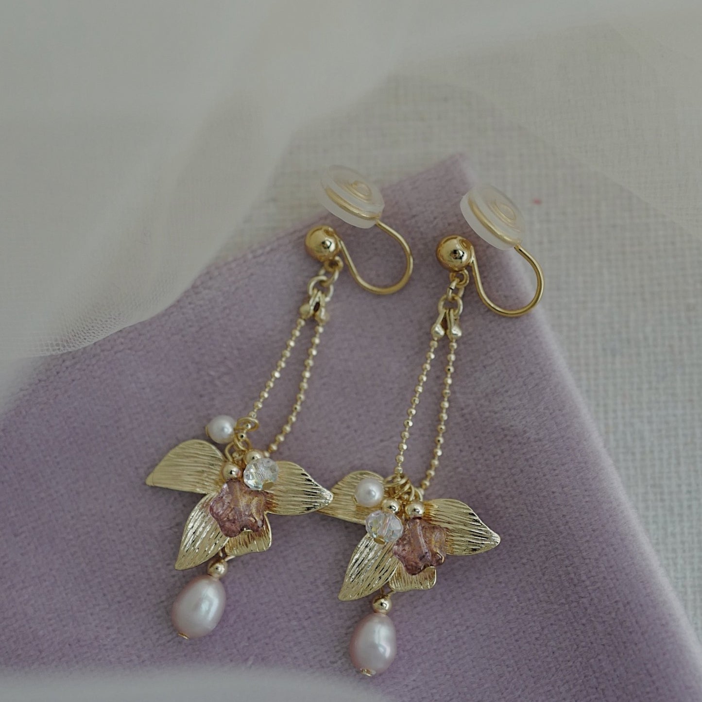 Purple Japanese Mid Length Earrings