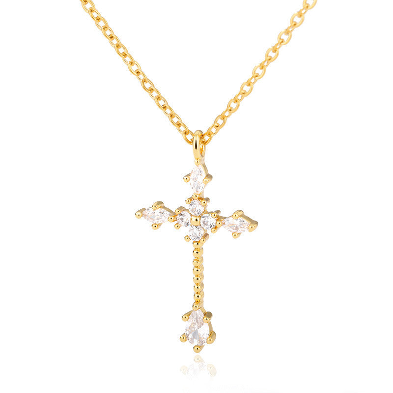 Ornament Copper Inlaid Zircon Cross Necklace Men And Women Fashion Gift Religious Cross Pendant