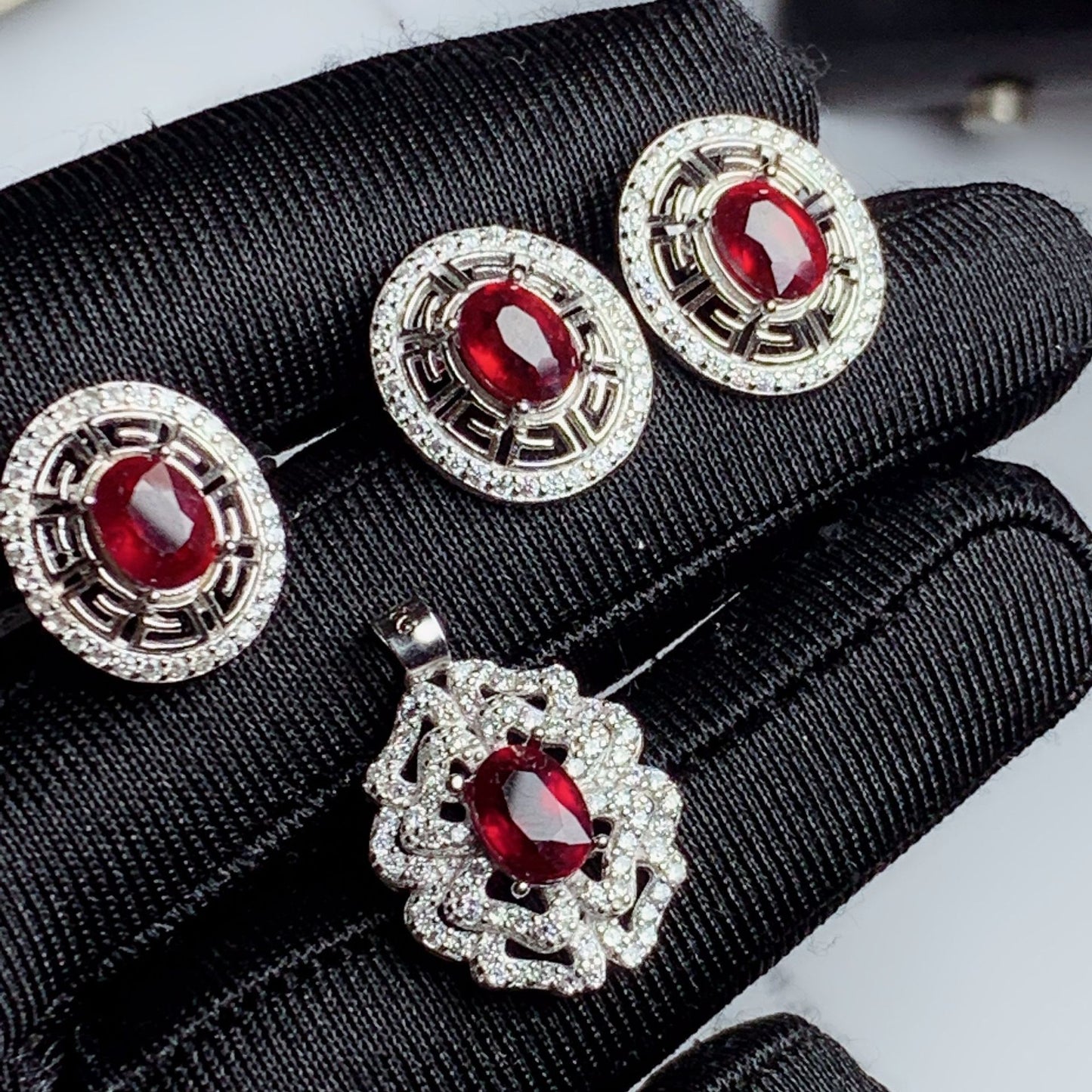 925 Silver Inlaid Ruby Set