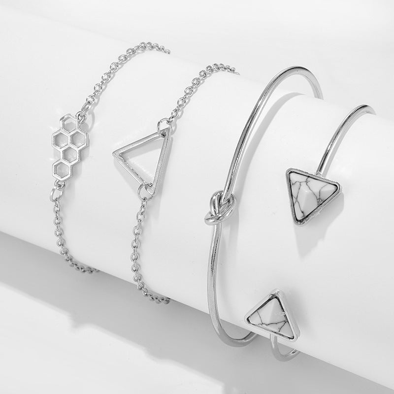 Knotted Triangle Honeycomb Four-piece Bracelet