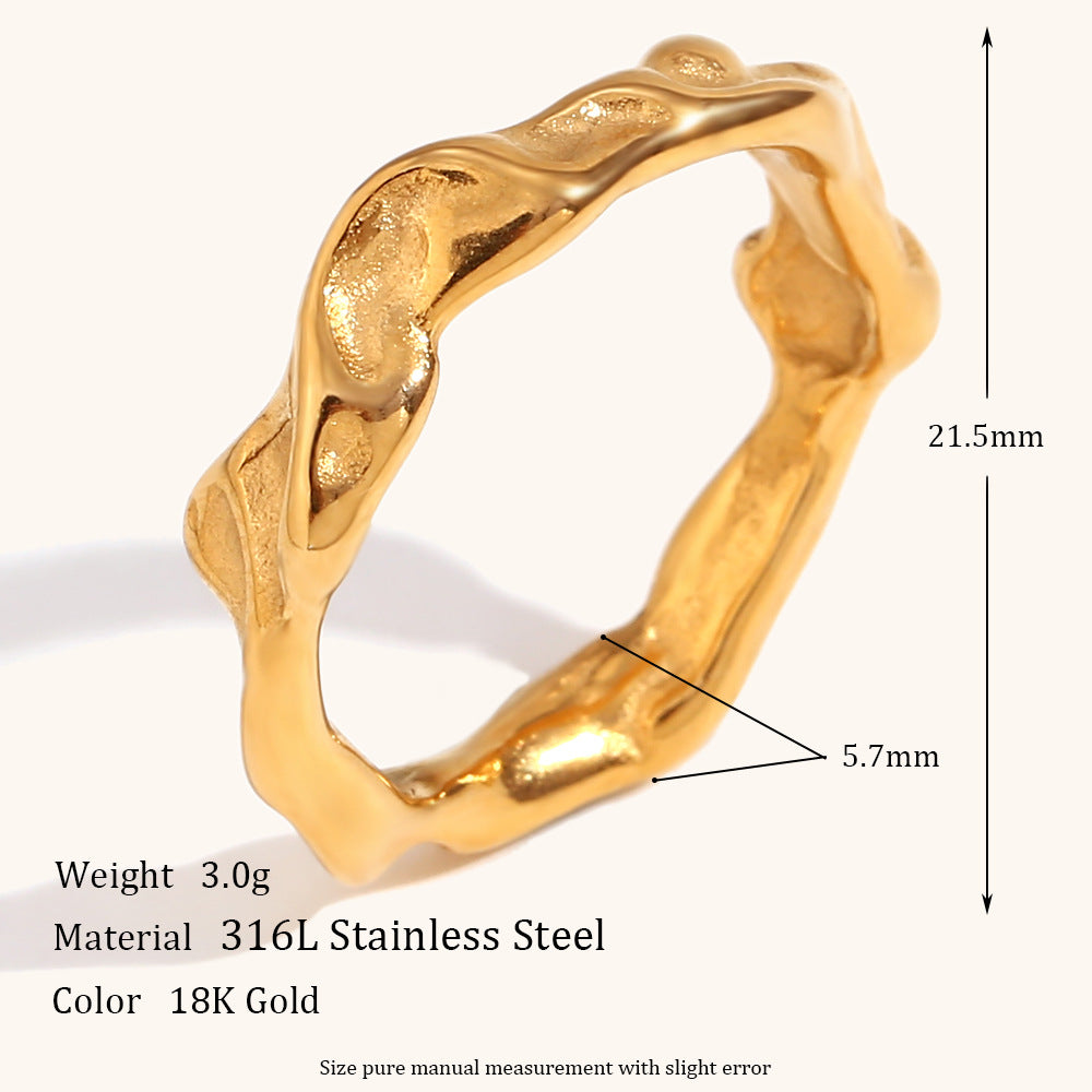 Irregular Surface Ring Ornament Stainless Steel 18k Golden Personality Simple And Light Luxury