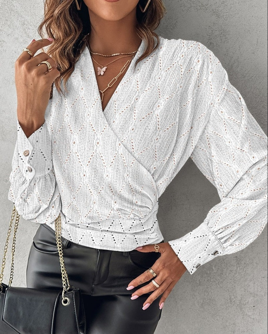 Autumn Long Sleeve V-neck Printed Women's Shirt