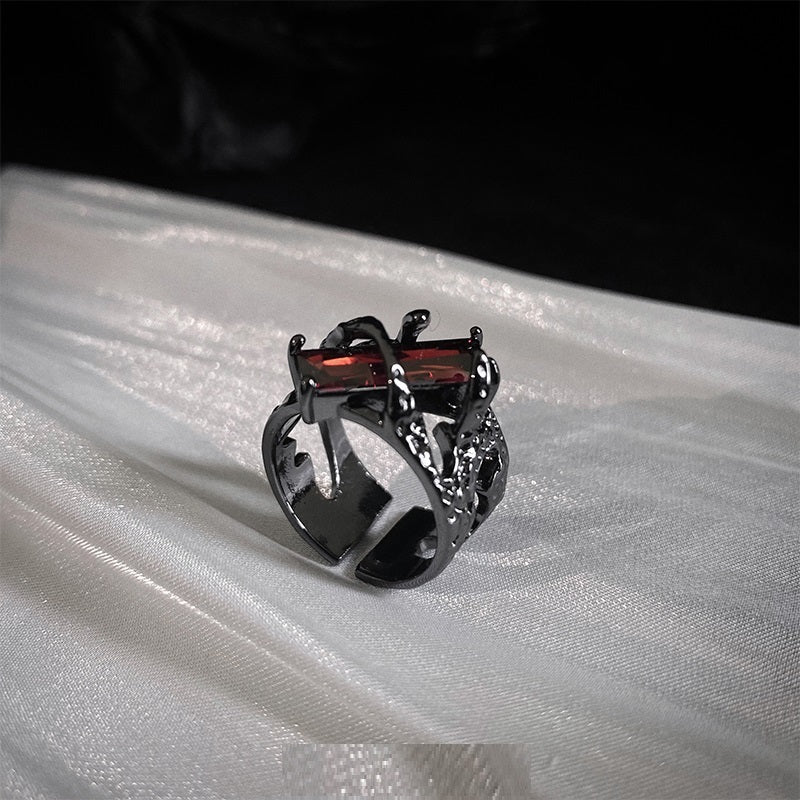 Ruby Square Zircon Black Ring Neutral Joker Ring