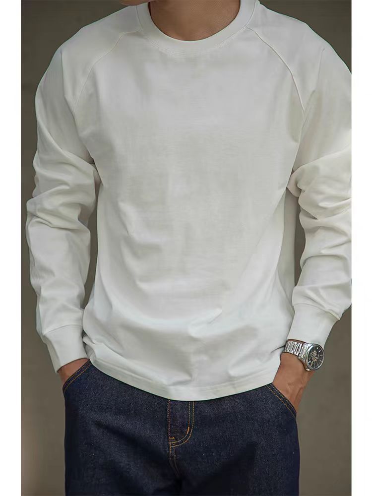 Vintage Cotton Raglan Long Sleeve Neckline Inner Bottoming Shirt Autumn Men