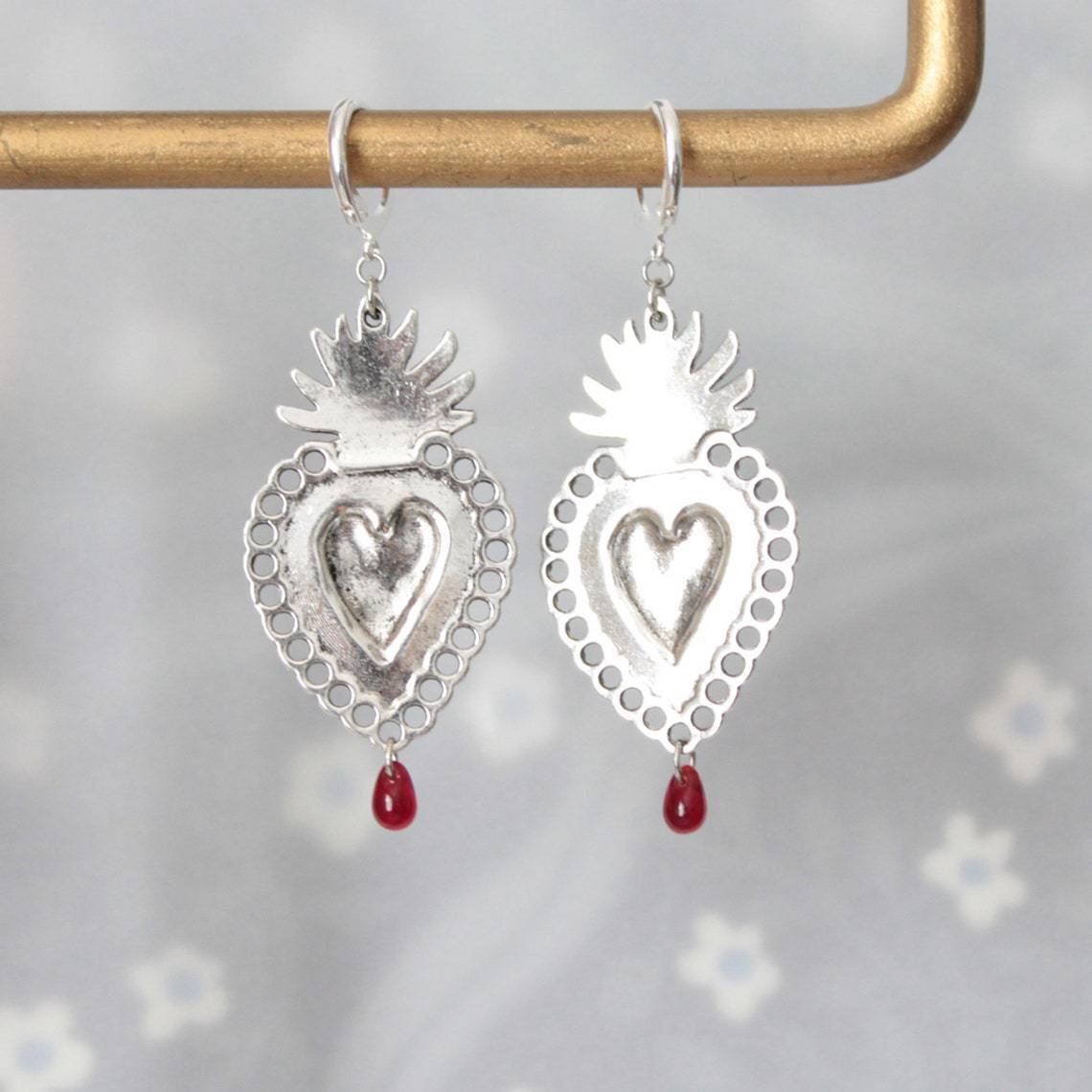 Love Teardrop Ruby Pendant Earrings