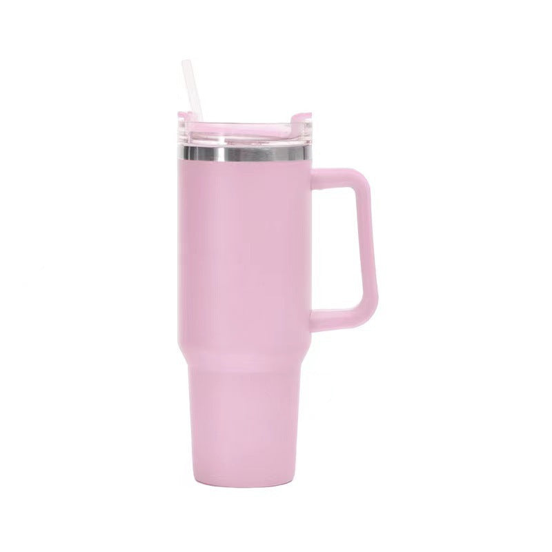 Taza aislante de café de paja con asa, botella de agua portátil de acero inoxidable para coche, taza térmica sin BPA de viaje de gran capacidad, 40oz