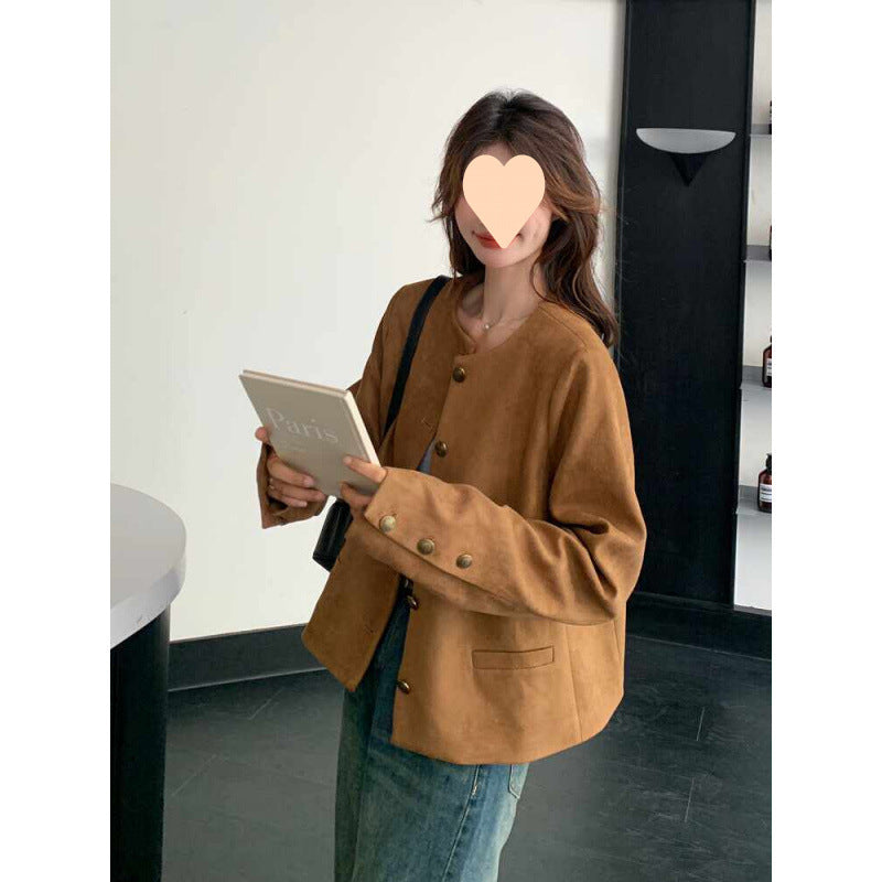 Classic Style Faux Suede Plus Size Coat For Women