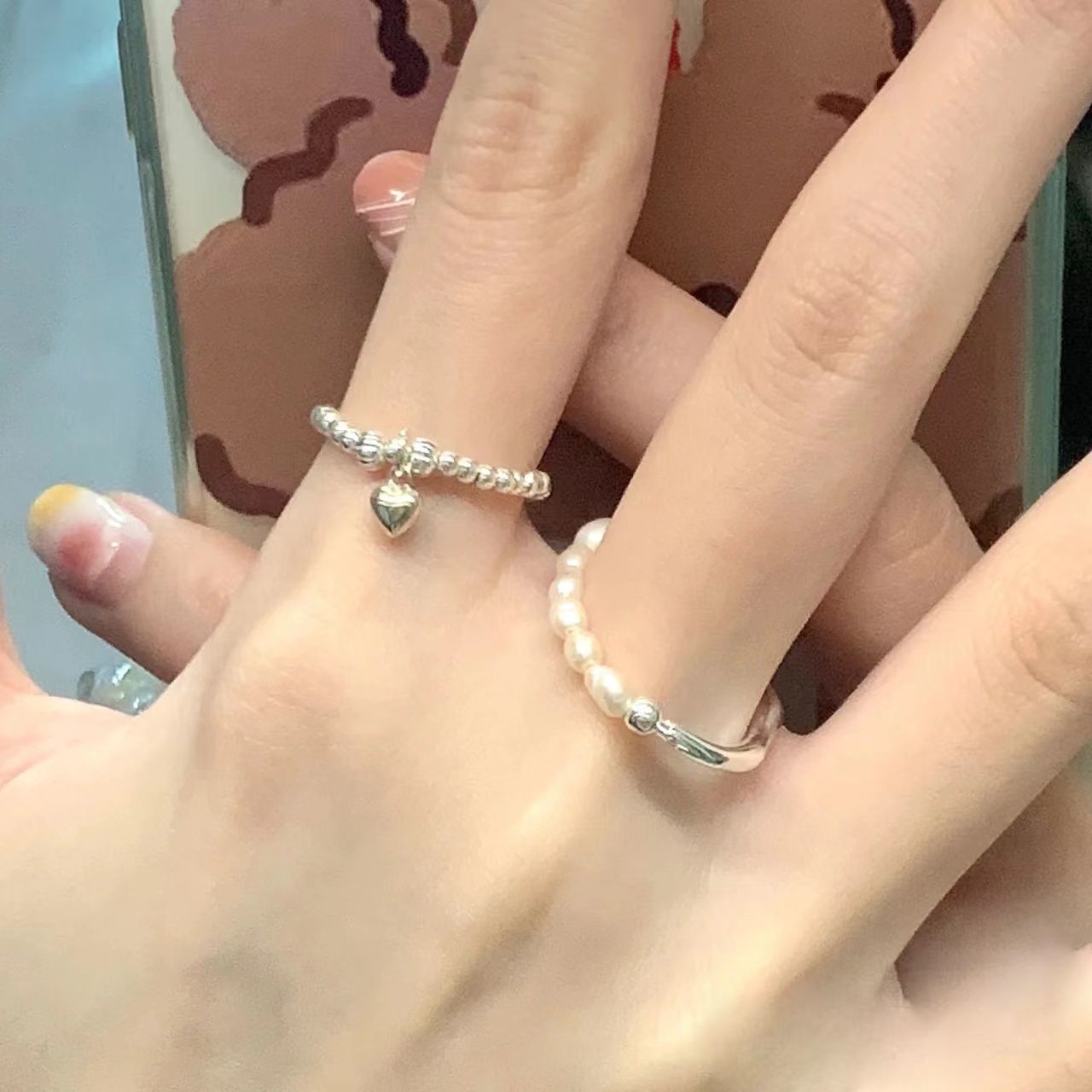 Anillo ajustable con diseño de nicho Ins para mujer