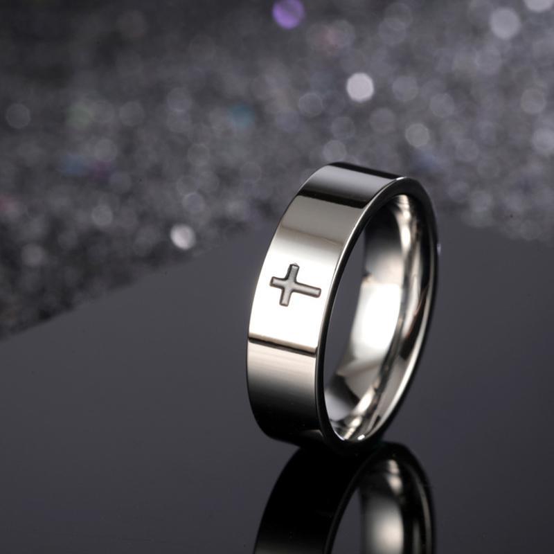 Titanium Steel Ring Men's Simple Creative Black Epoxy Cross Ring Religious Jewelry