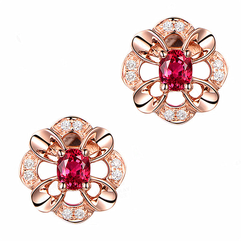 Women's Temperament Fashion Natural Pigeon Blood Ruby Earrings