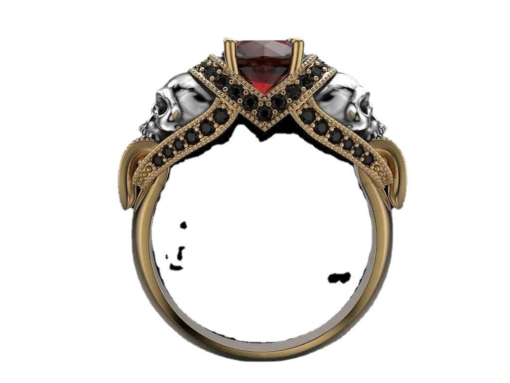 Skull Two-tone Ruby Plating Metal Ring