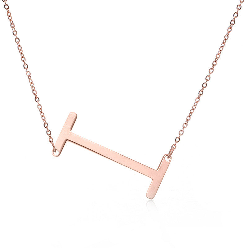 Fabulous Rose Gold Plated Stainless Steel Initial Letter Pendant Necklace