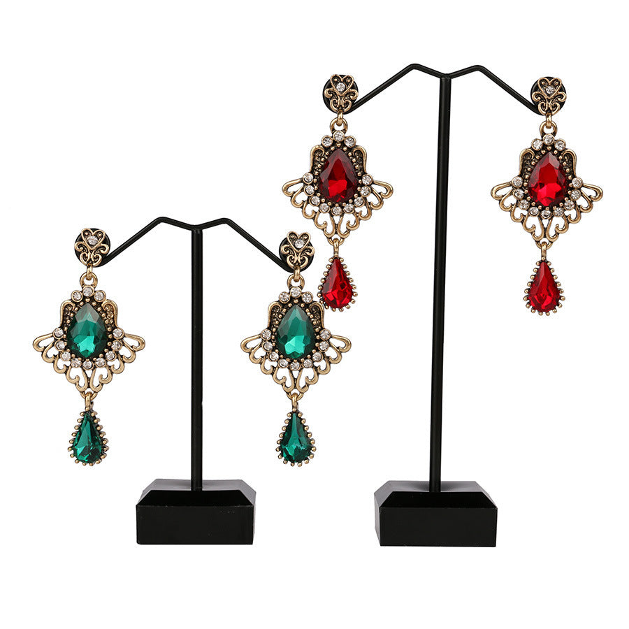 Fashion Hollowed-out Drop-shaped Ruby Glass Elegant Crystal Earrings