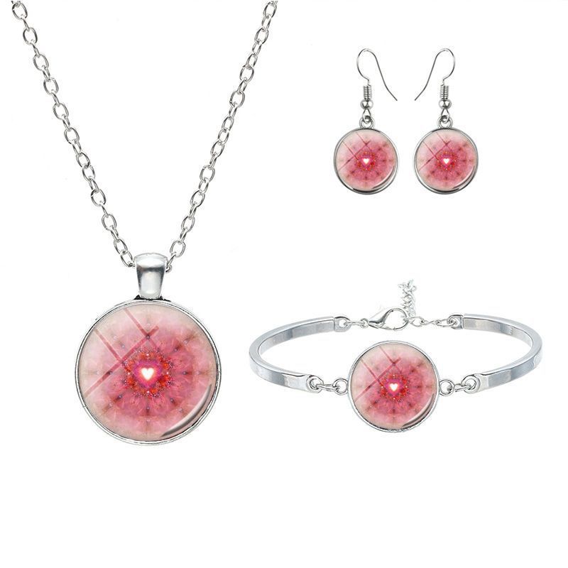 Mandala Flower Religious Time Gem Necklace Set