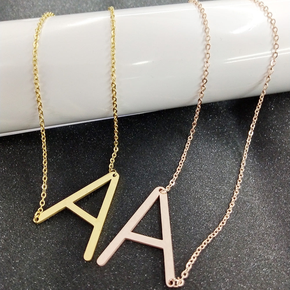 Fabulous Rose Gold Plated Stainless Steel Initial Letter Pendant Necklace