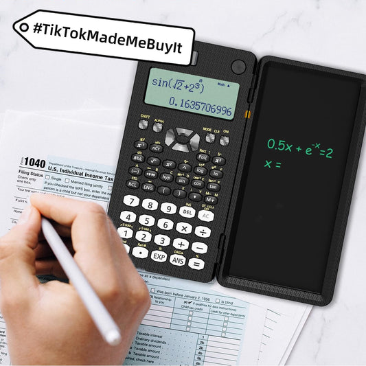 Calculadoras científicas plegables 2 en 1, tableta de escritura a mano, calculadora con función de aprendizaje, calculadoras científicas de escritorio plegables