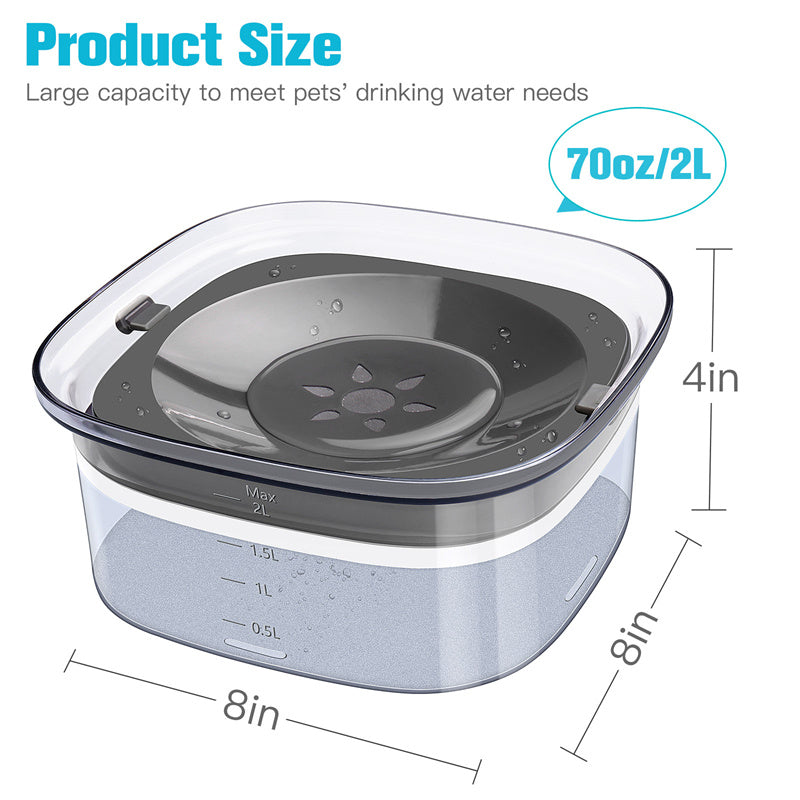 Cuenco de agua para perros de 70 oz, cuenco para perros a prueba de derrames de gran capacidad, transparente, nivel de agua visible de 2 litros, cuenco para beber lento para perros y gatos, productos para mascotas