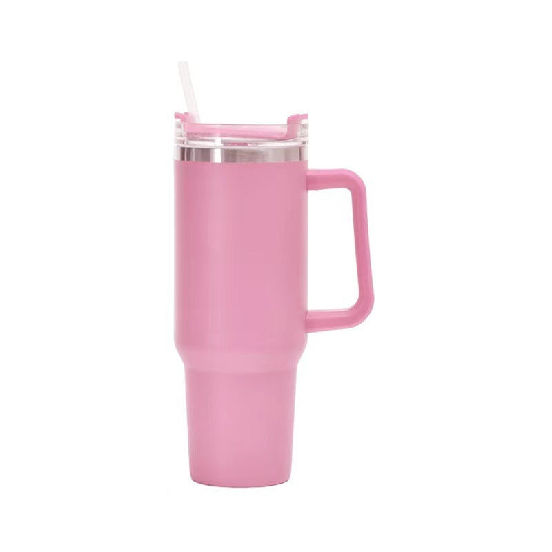 Taza aislante de café de paja con asa, botella de agua portátil de acero inoxidable para coche, taza térmica sin BPA de viaje de gran capacidad, 40oz