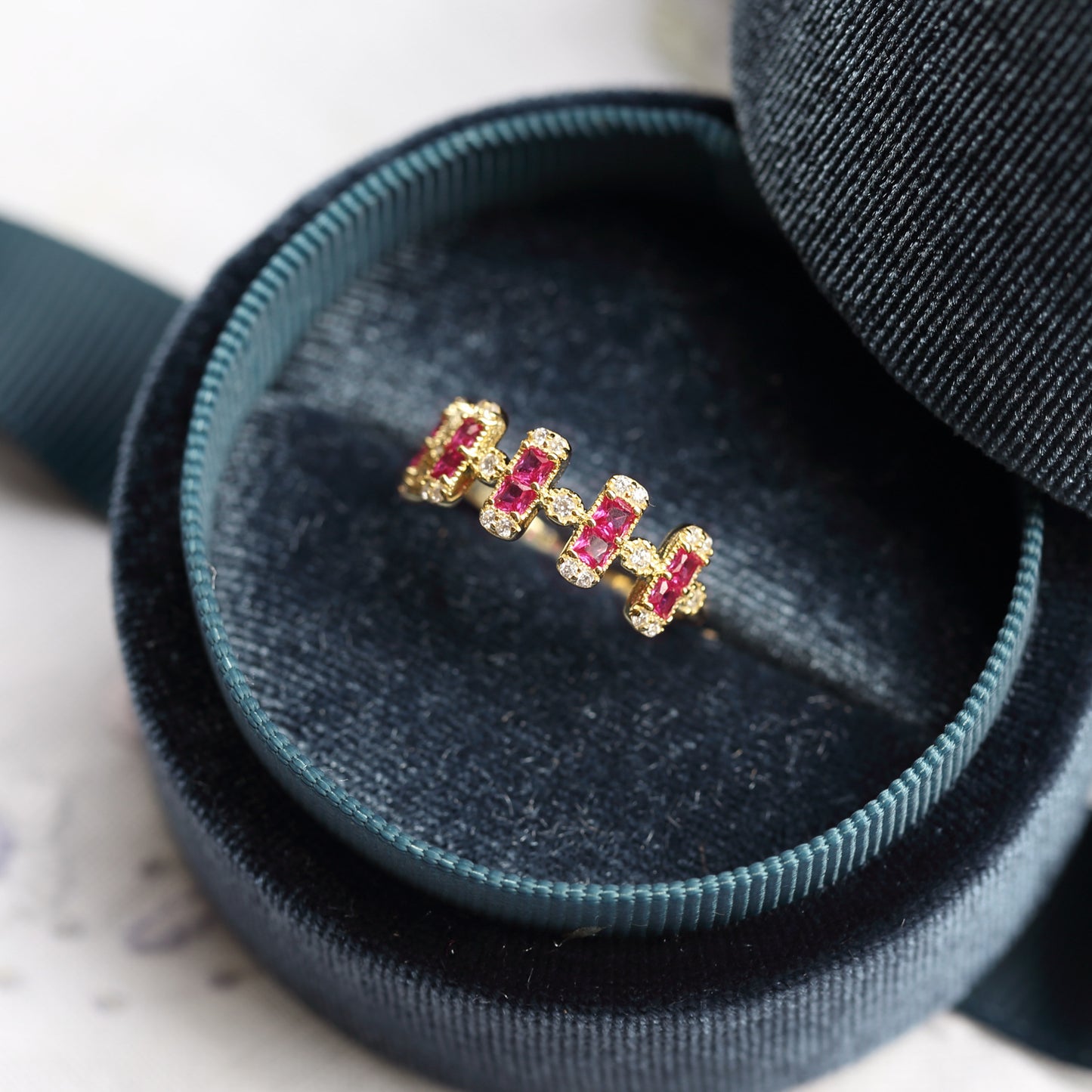 Palace style ruby square ring