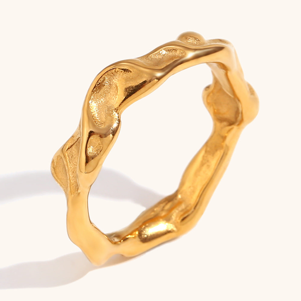 Irregular Surface Ring Ornament Stainless Steel 18k Golden Personality Simple And Light Luxury