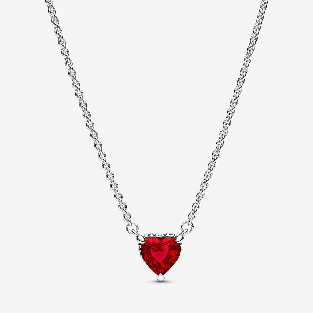 Shining Halo Heart-shaped Pendant Clavicle Chain Ruby Necklace