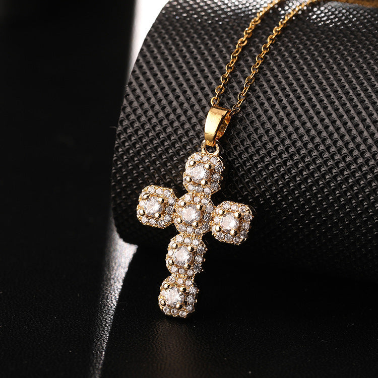 Classic Cross Shape Brass Micro Set Religious Necklace Pendant