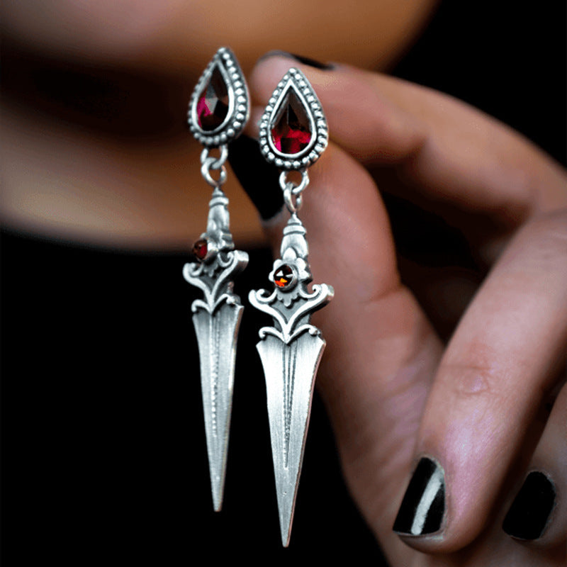 Retro Creative Exaggerated Ruby Personality Earrings