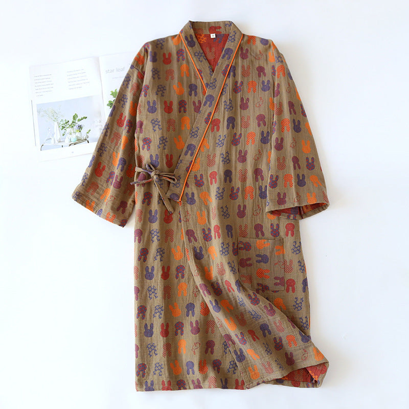 Yarn-dyed Jacquard Nightgown Couple Four Seasons Thin Double-layer Gauze Kimono Robe