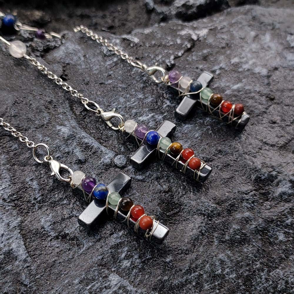 Natural Stone Religious Cross Pendant Bracelet