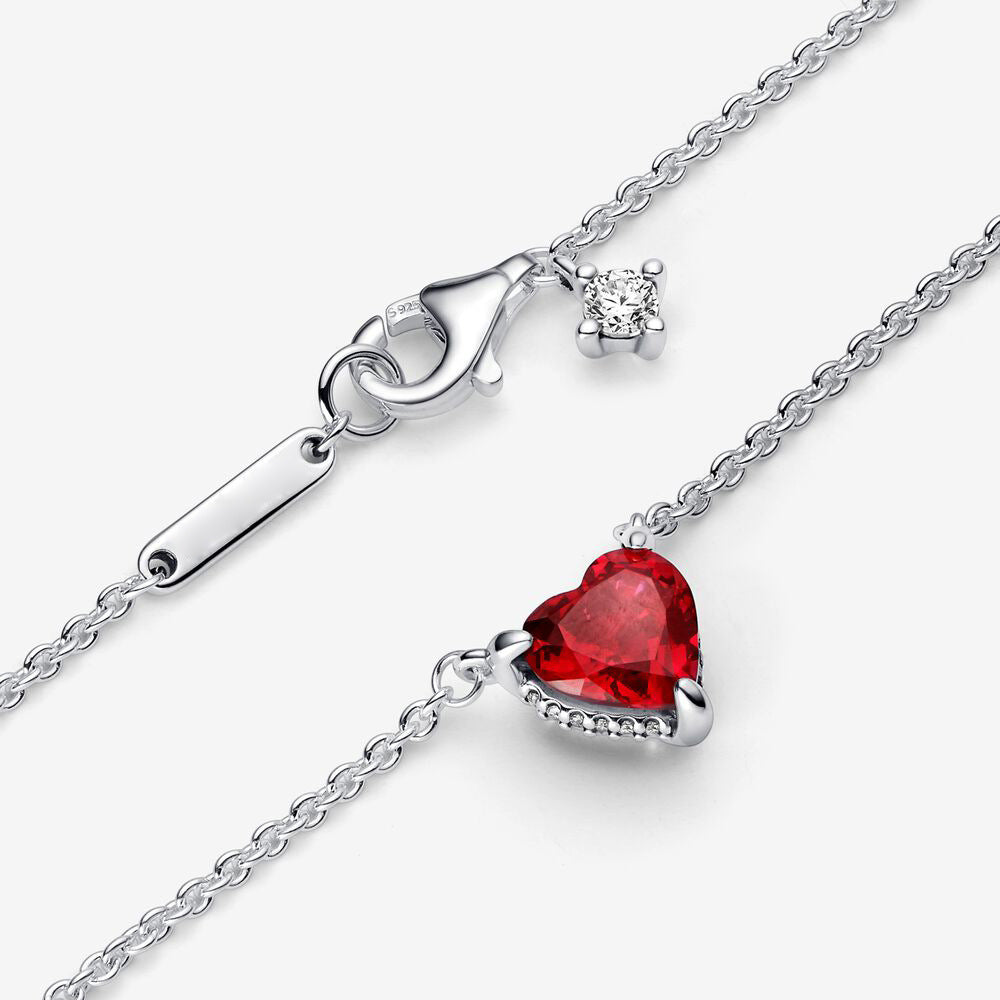 Shining Halo Heart-shaped Pendant Clavicle Chain Ruby Necklace