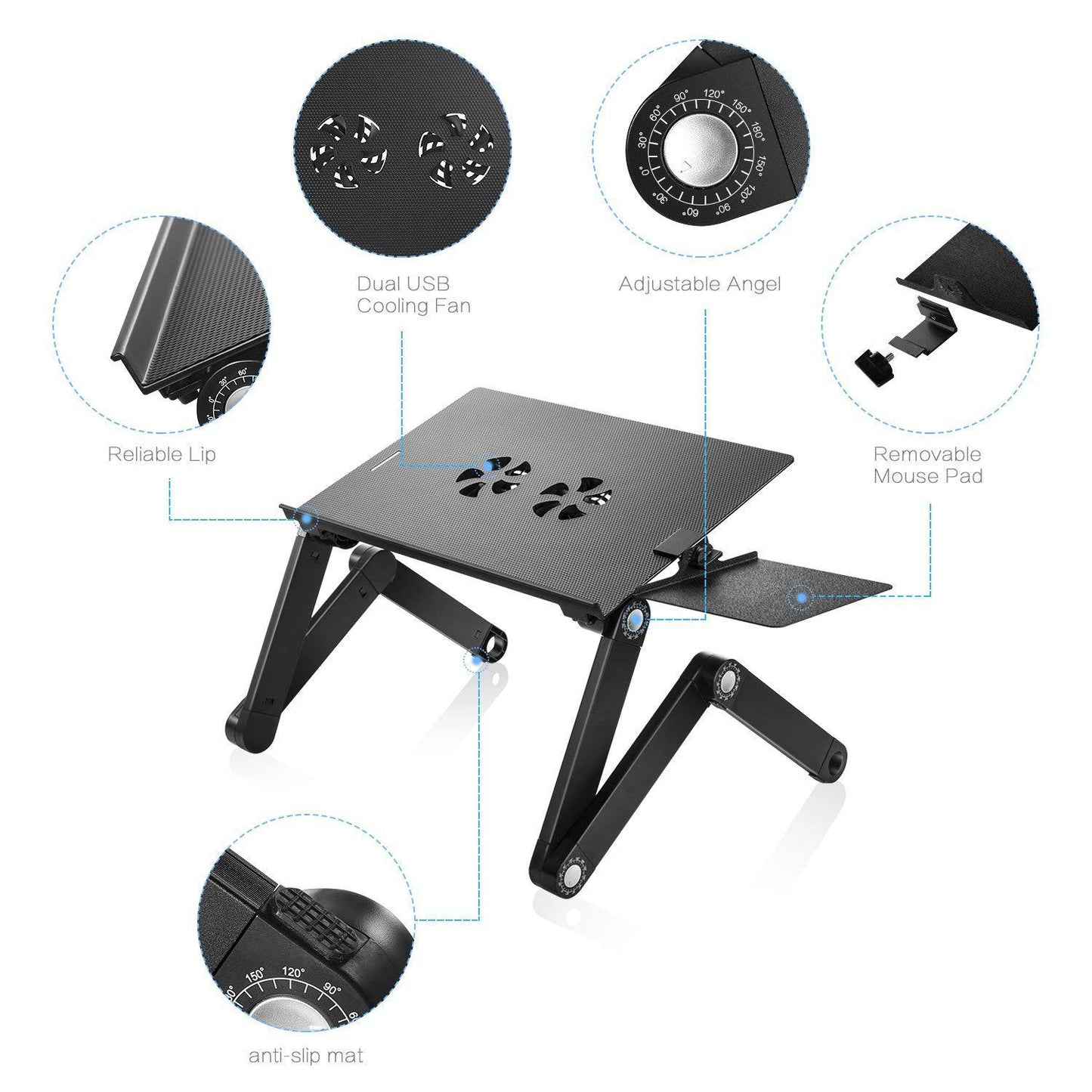 Folding Computer Desk Notebook Computer Stable na May Dobleng Fan