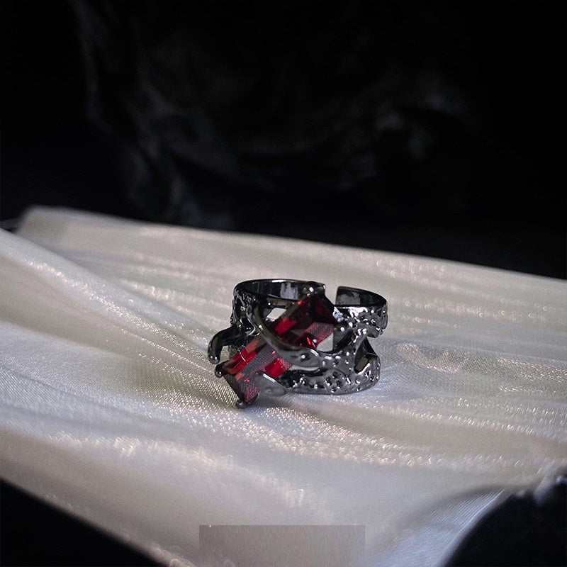 Ruby Square Zircon Black Ring Neutral Joker Ring