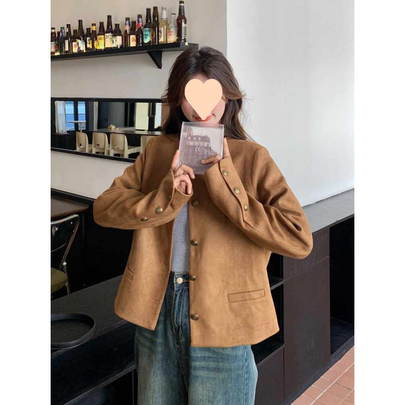 Classic Style Faux Suede Plus Size Coat For Women