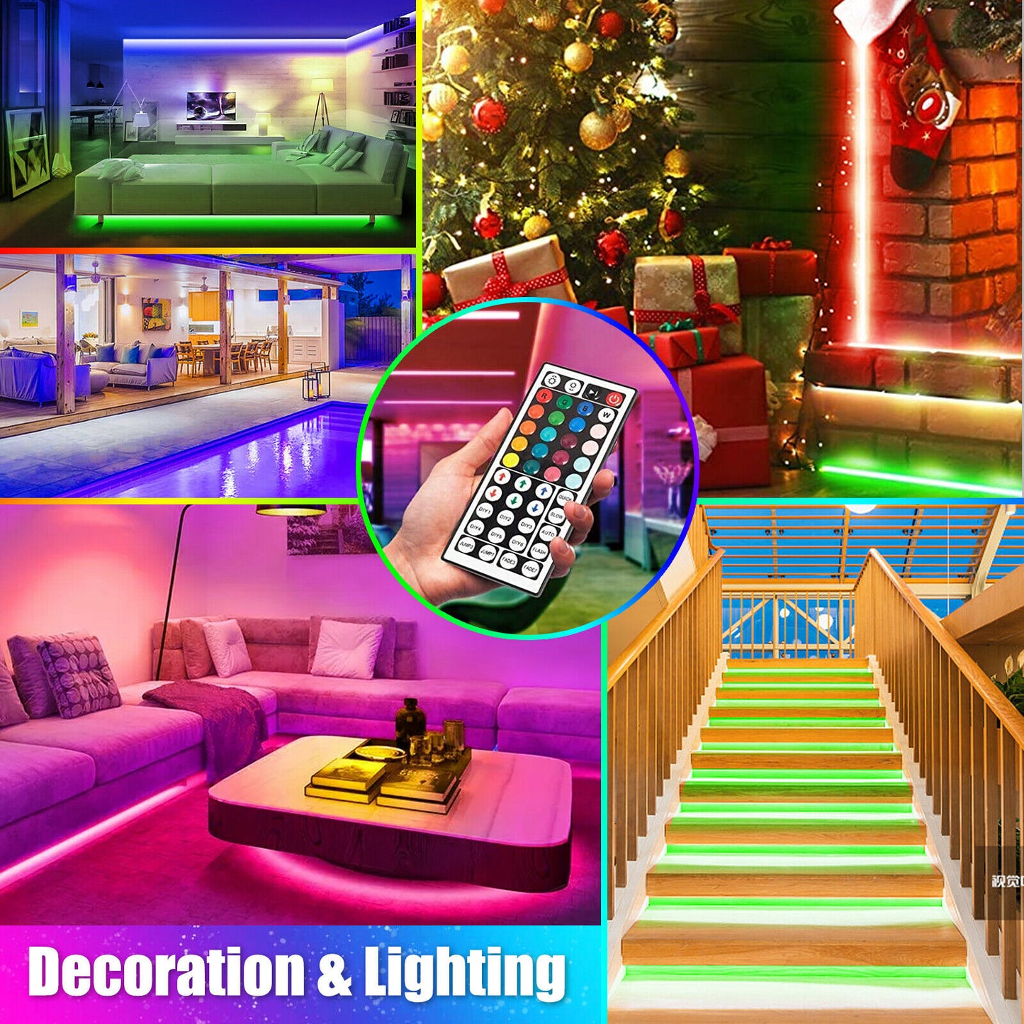 16.4FT RGB Flexible 300LED Tira de luz SMD Luces de hadas remotas Habitación TV Barra de fiesta Luz de tira LED Luz de hadas remota Habitación Fiesta Impermeable