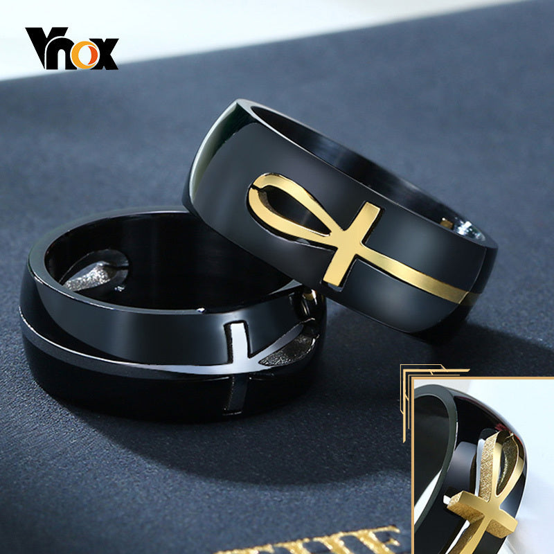 Two Tone Detachable Ankh Egyptian Cross Ring For Men Stainless Steel Male Religious Jewelry