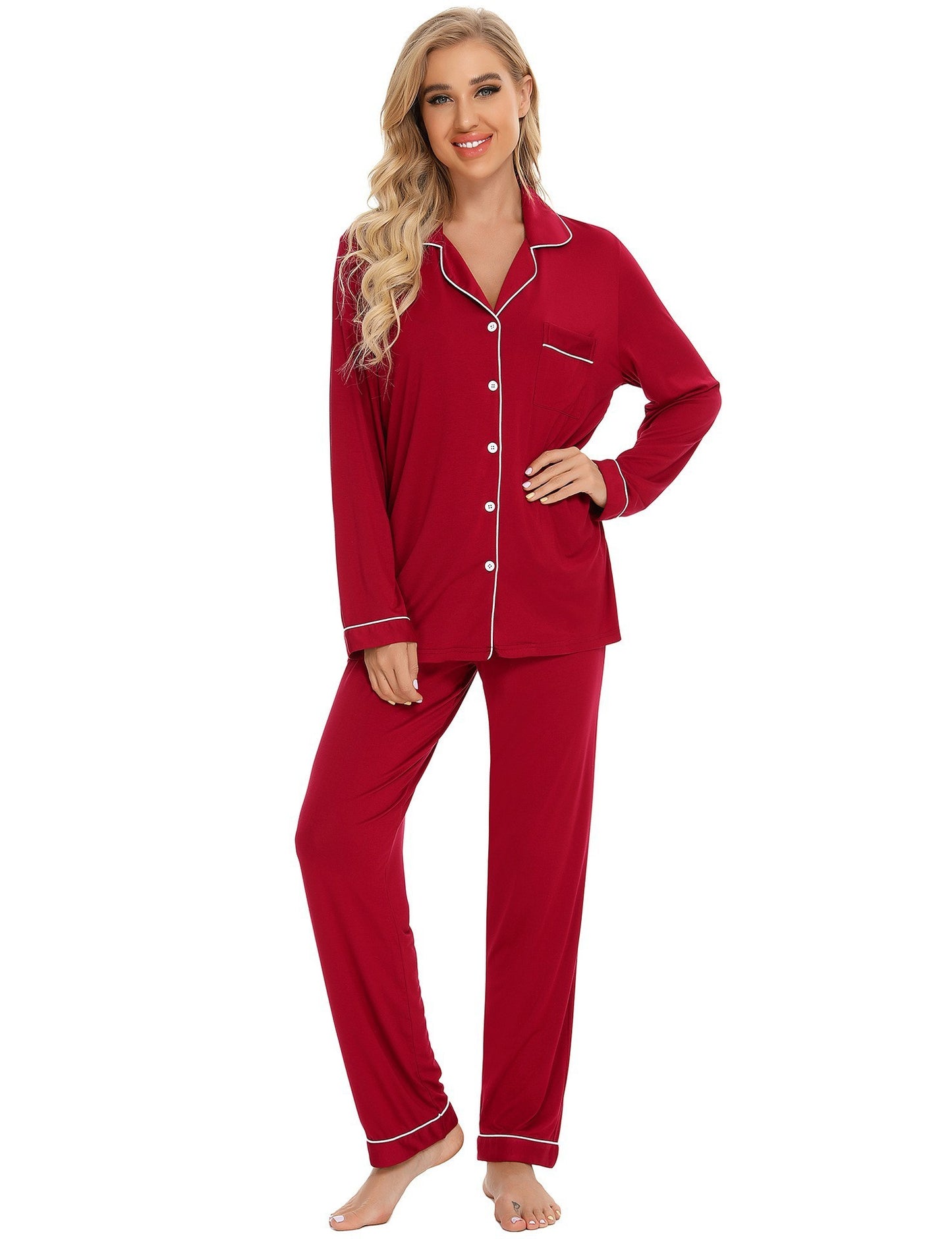 Women's Pajama Suit Long Sleeve Trousers Casual Homewear