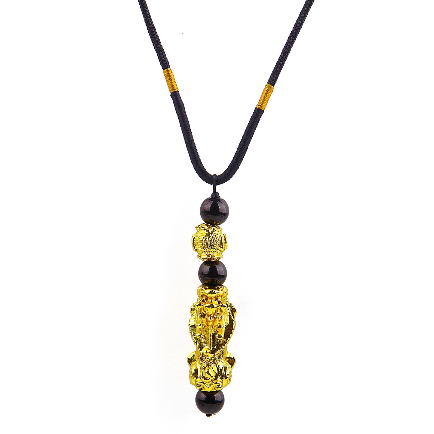 Religious Totem Pixiu Pendant Necklace Obsidian Bead Chain