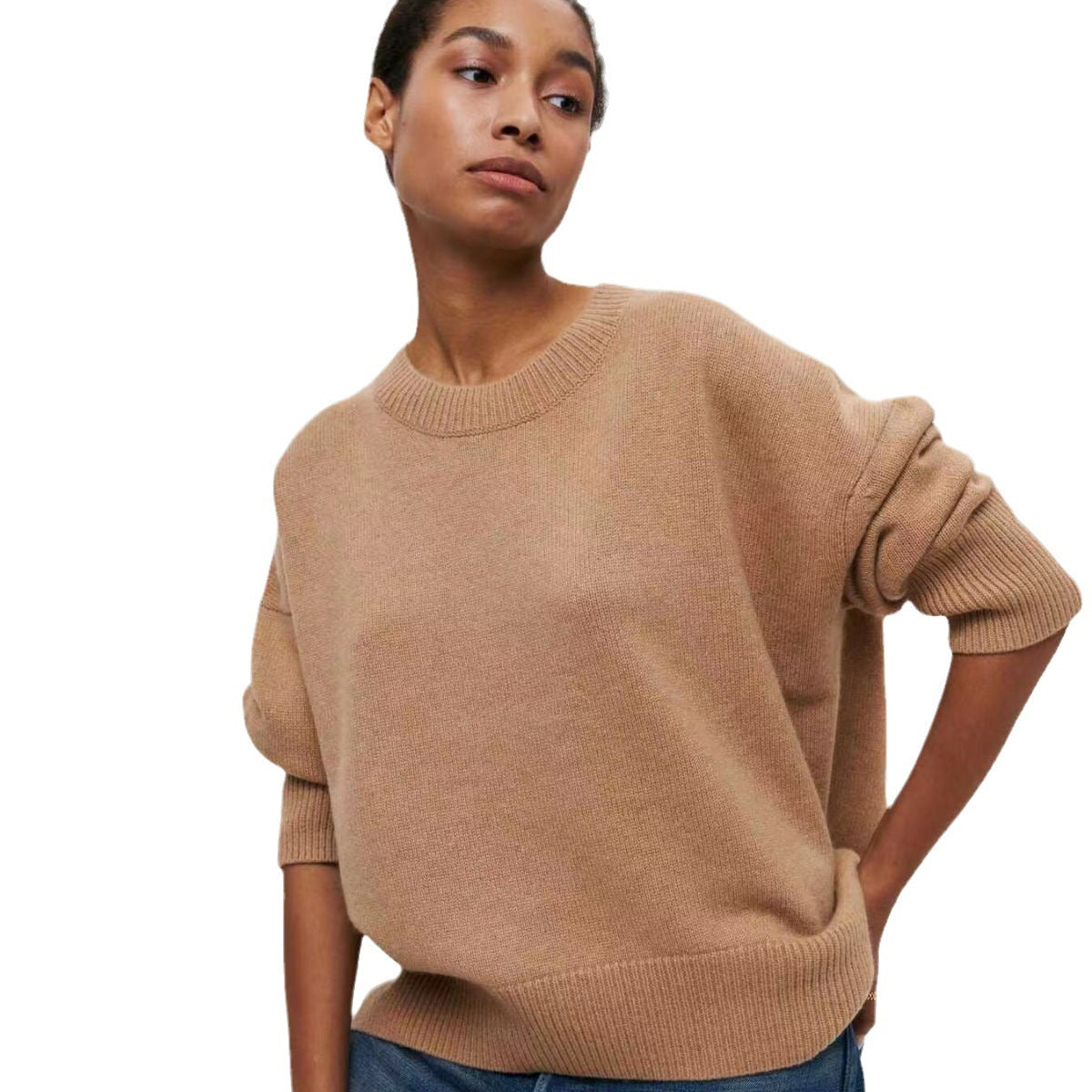 Women's Round Neck Solid Color Pullover Leisure Sweater