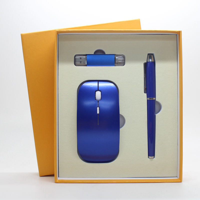 Factory direct businessthin wireless mouse + mobile U disk + pen tatlong piraso ng office gift custom-made LOGO