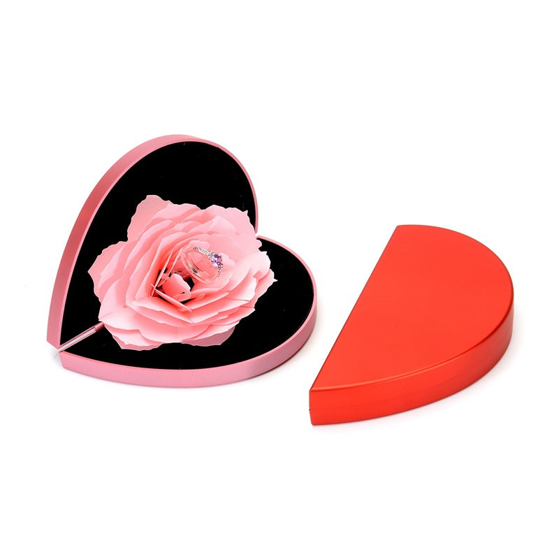 Caja de amor 3D Caja de anillo giratoria con forma de rosa en forma de corazón Regalo del día de San Valentín