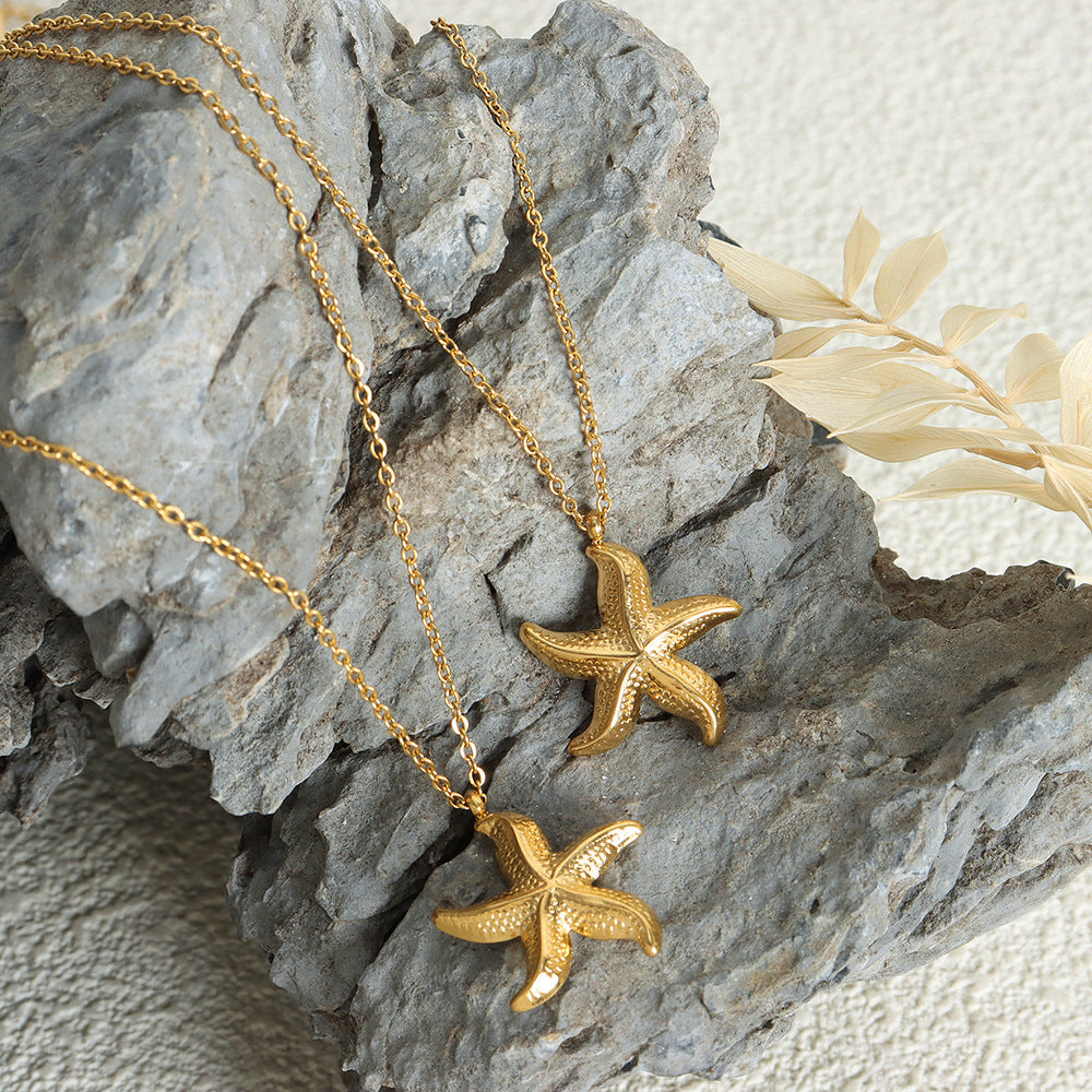 Fashion Vacation Style Niche Necklace Starfish Pendant 18K Gold Non-fading