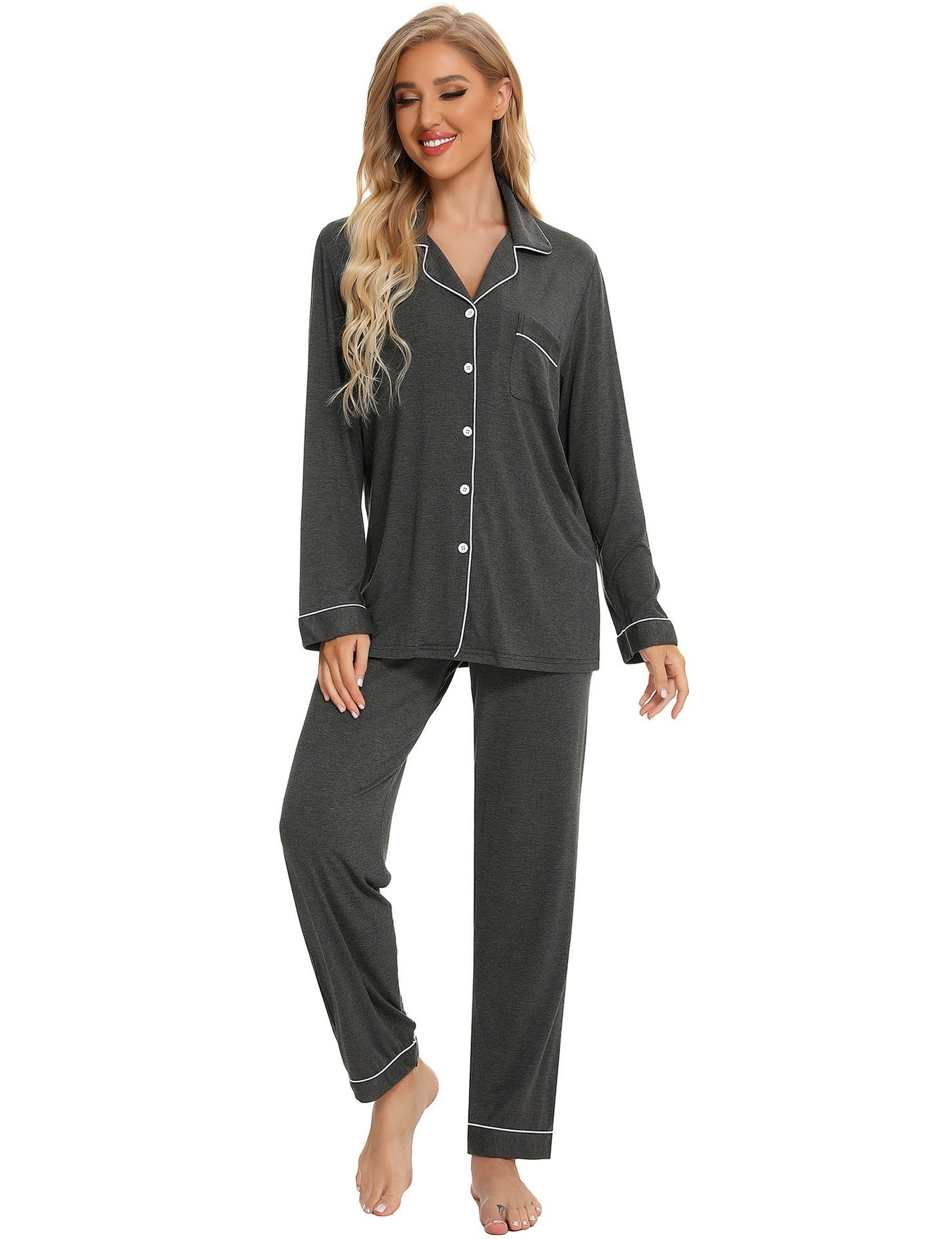 Women's Pajama Suit Long Sleeve Trousers Casual Homewear