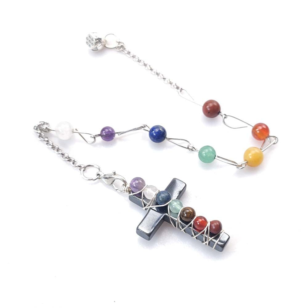 Natural Stone Religious Cross Pendant Bracelet