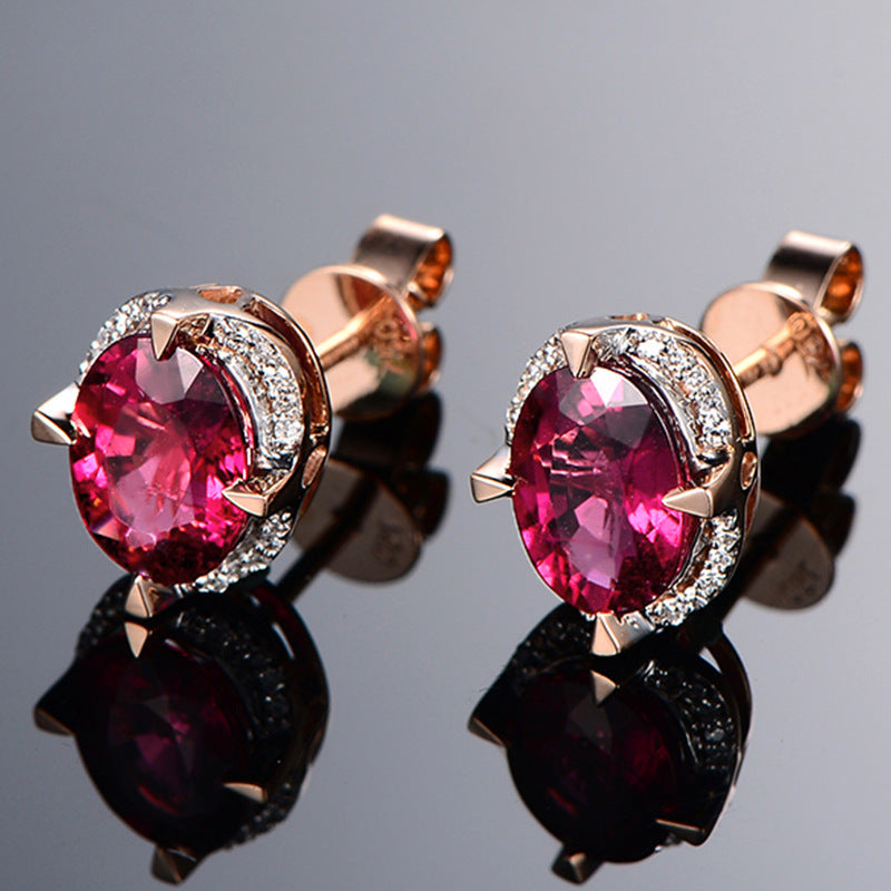 Women's Full Diamond Four-claw Ruby Earrings